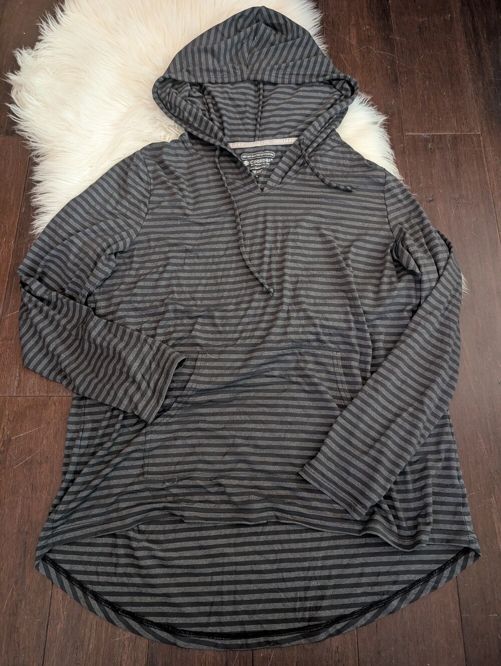Coolibar Men's Striped Hooded Crewneck Sweater Long Sleeve Pullover L Large